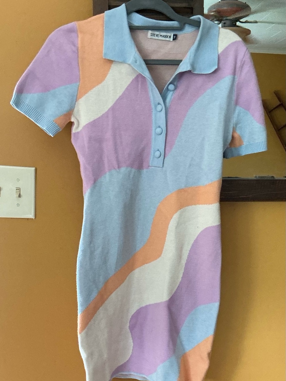 Steve Madden Pastel Wave Polo Dress - Lavender, Light Blue, Peach
